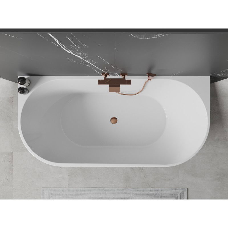 Mexen Oval baignoire autoportante murale 160 x 80 cm, blanche, trop-plein or rose - 52671608000-60