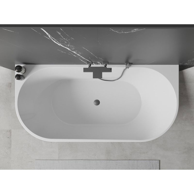 Mexen Oval baignoire autoportante adossée 160 x 80 cm, blanche, trop-plein gun gray brossé - 52671608000-66