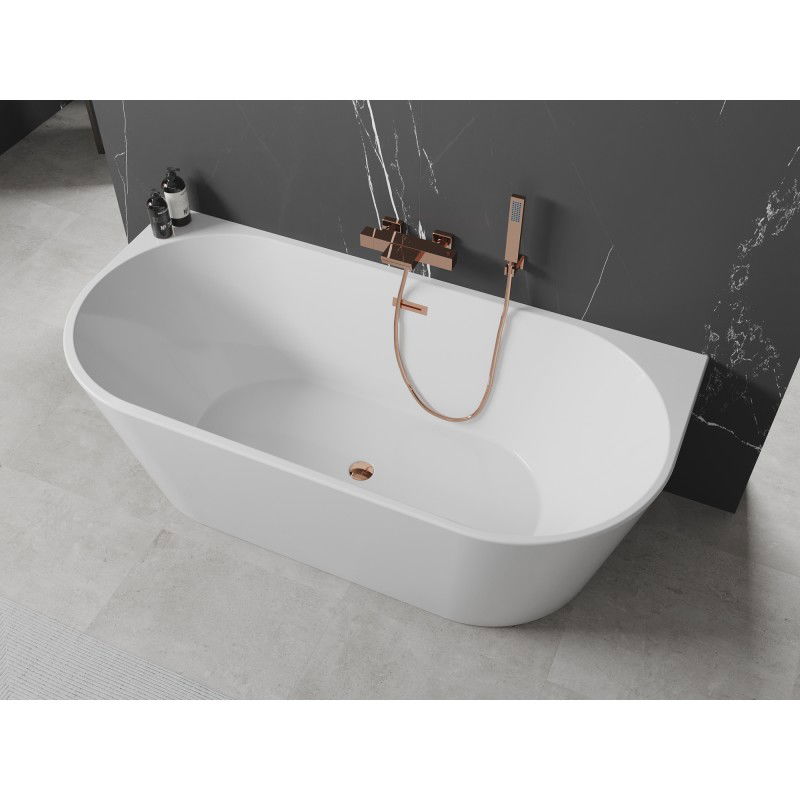 Mexen Oval baignoire autoportante murale 160 x 80 cm, blanche, trop-plein or rose - 52671608000-60