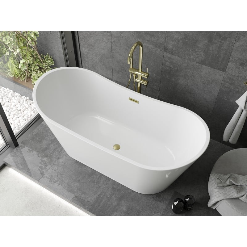 Mexen Montana baignoire autoportante 170 x 80 cm, blanche, trop-plein doré brossé - 52011708000-55