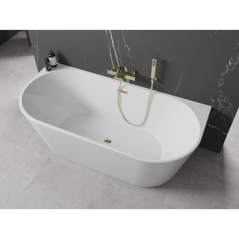 Mexen Oval baignoire autoportante adossée 170 x 80 cm, blanche, trop-plein doré - 52671708000-50