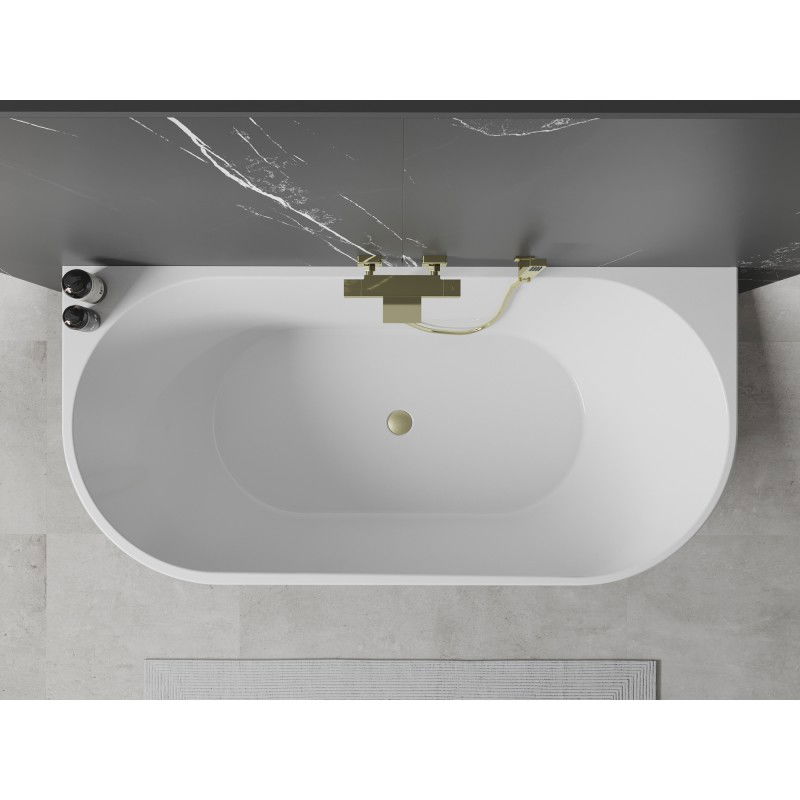 Mexen Oval baignoire murale autoportante 170 x 80 cm, blanche, trop-plein or brossé - 52671708000-55