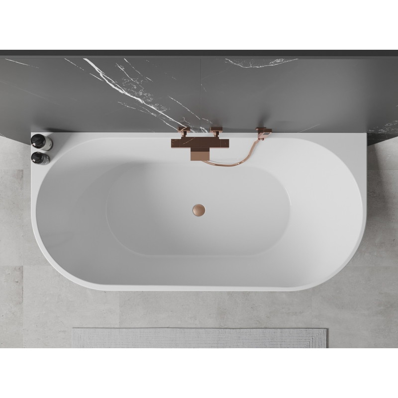 Mexen Oval baignoire autoportante murale 170 x 80 cm, blanche, trop-plein en cuivre brossé - 52671708000-65