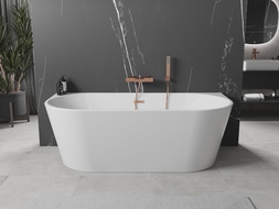 Baignoire Mexen Oval autoportante murale 170 x 80 cm, blanche, avec trop-plein en laiton brossé - 52671708000-65