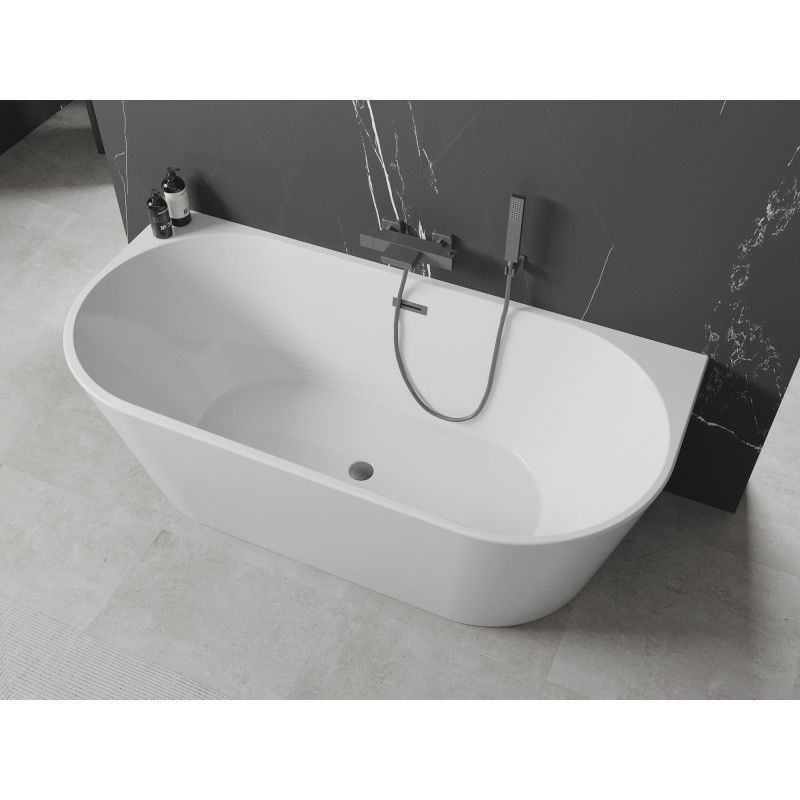 Mexen Oval baignoire indépendante adossée 170 x 80 cm, blanche, trop-plein gun metal - 52671708000-95