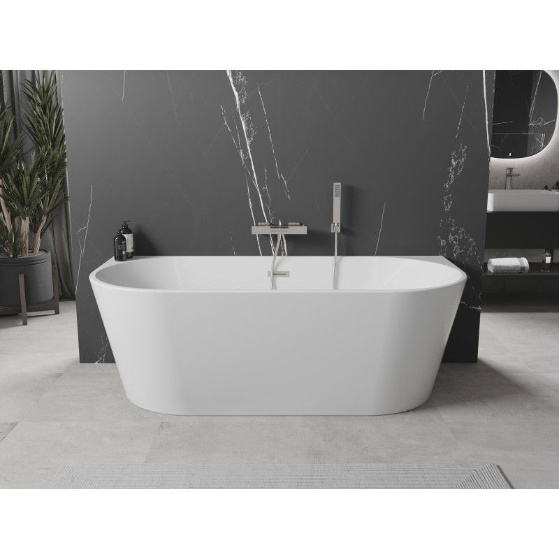 Mexen Oval baignoire autoportante adossée 180 x 80 cm, blanche, trop-plein nickel brossé - 52671808000-97