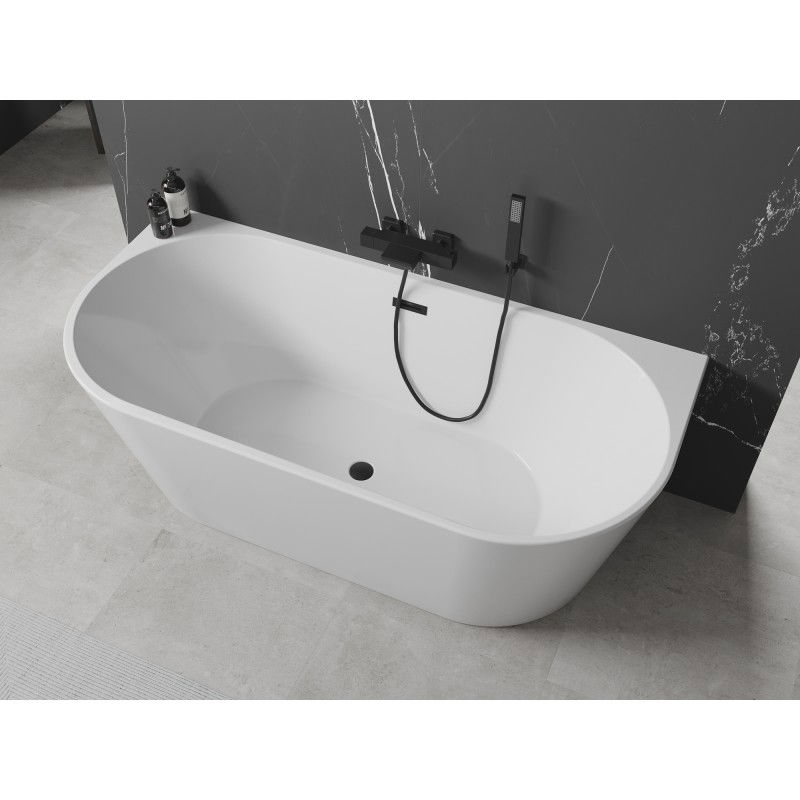 Mexen Oval baignoire autoportante adossée 180 x 80 cm, blanche, trop-plein noir - 52671808000-70