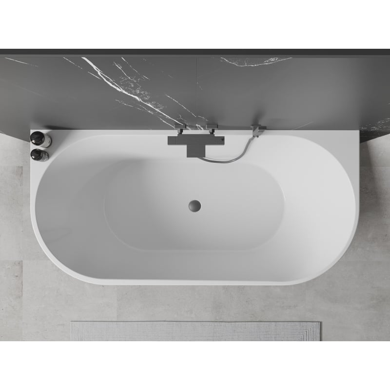 Mexen Oval baignoire autoportante adossée 170 x 80 cm, blanche, trop-plein gun metal - 52671708000-95