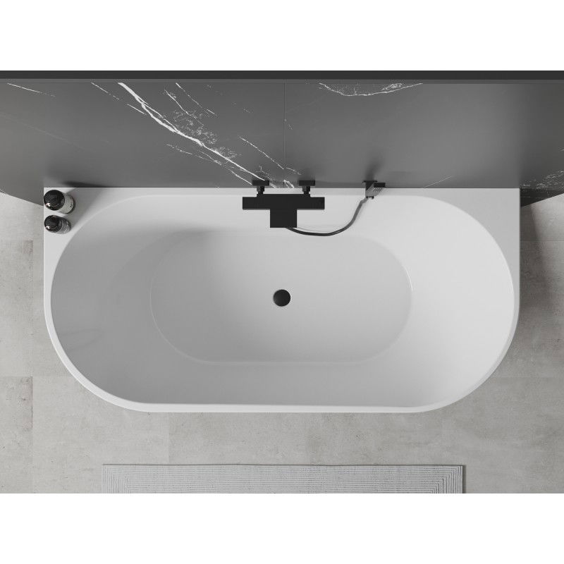 Mexen Oval baignoire autoportante adossée 180 x 80 cm, blanche, trop-plein noir - 52671808000-70