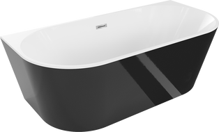 Mexen Oval baignoire autoportante adossée 150 x 75 cm, blanc/noir, trop-plein chromé - 52671507575-01