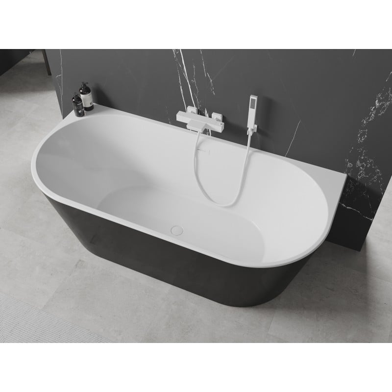Mexen Oval baignoire autoportante adossée 140 x 75 cm, blanche/noire, trop-plein blanc - 52671407575-20