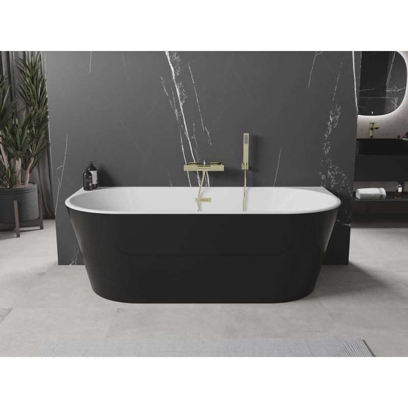Mexen Oval baignoire autoportante adossée 140 x 75 cm, blanc/noir, trop-plein doré - 52671407575-50