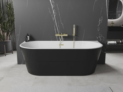 Baignoire Mexen Oval murale autoportante 140 x 75 cm, blanche/noire, trop-plein doré - 52671407575-50