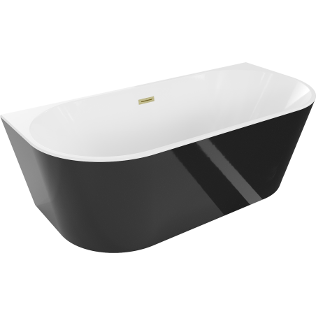 Mexen Oval baignoire autoportante adossée 140 x 75 cm, blanche/noire, trop-plein or brossé - 52671407575-55