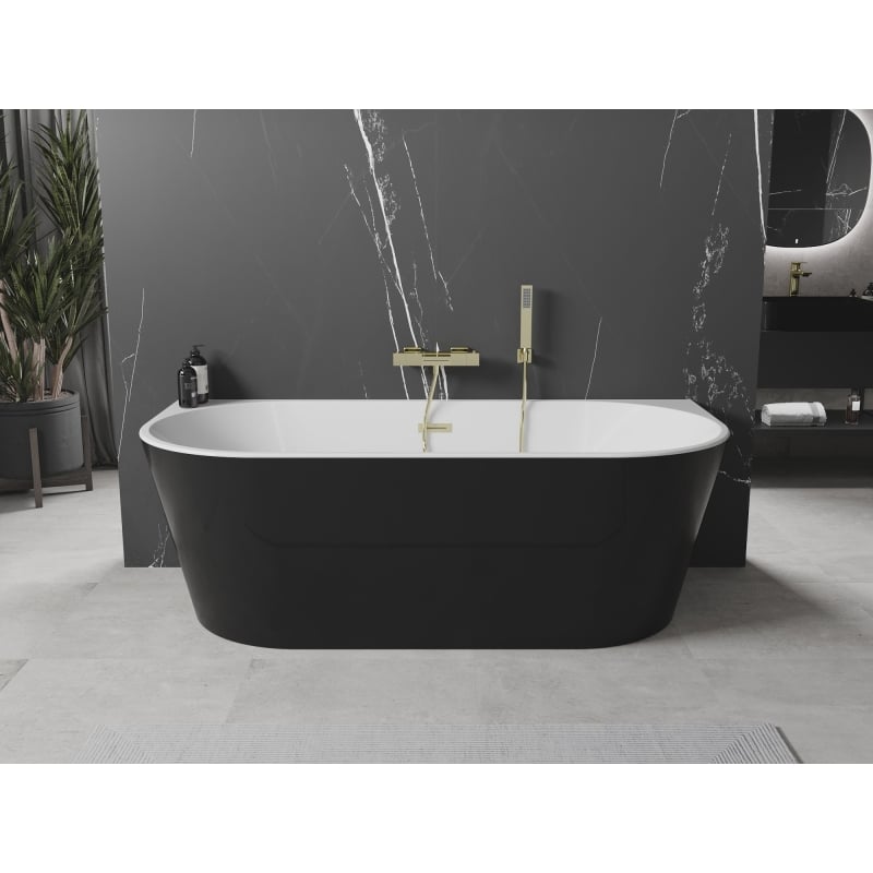 Mexen Oval baignoire autoportante adossée 140 x 75 cm, blanche/noire, trop-plein or brossé - 52671407575-55