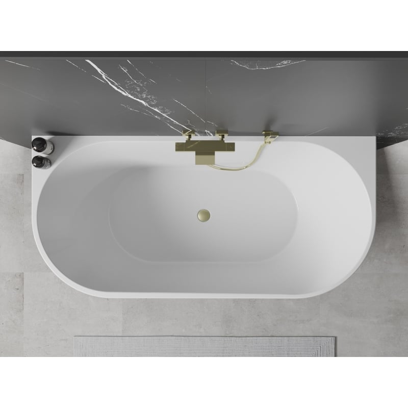 Mexen Oval baignoire autoportante adossée 140 x 75 cm, blanche/noire, trop-plein or brossé - 52671407575-55
