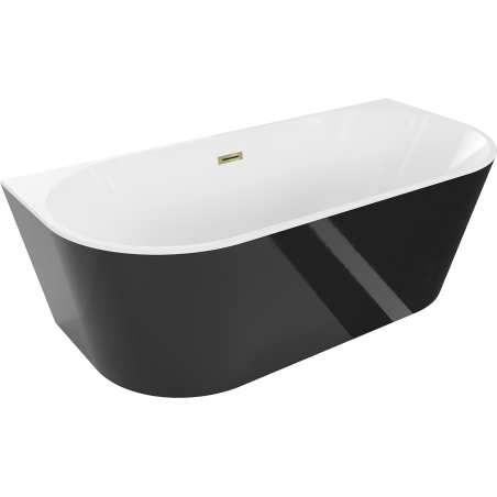 Baignoire Mexen Oval freestanding murale 150 x 75 cm, blanche/noire, avec trop-plein doré - 52671507575-50