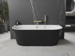 Mexen Oval baignoire autoportante adossée 150 x 75 cm, blanc/noir, trop-plein doré - 52671507575-50