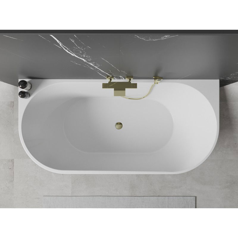 Mexen Oval baignoire autoportante murale 150 x 75 cm, blanc/noir, débordement doré - 52671507575-50