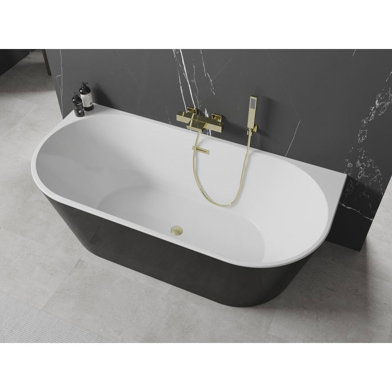 Mexen Oval baignoire autoportante murale 150 x 75 cm, blanche/noire, trop-plein doré brossé - 52671507575-55