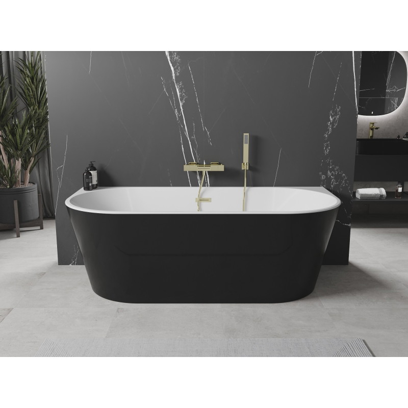 Mexen Oval baignoire autoportante adossée 150 x 75 cm, blanc/noir, trop-plein or brossé - 52671507575-55