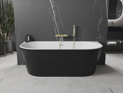 Mexen Oval baignoire autoportante murale 150 x 75 cm, blanche/noire, trop-plein doré brossé - 52671507575-55