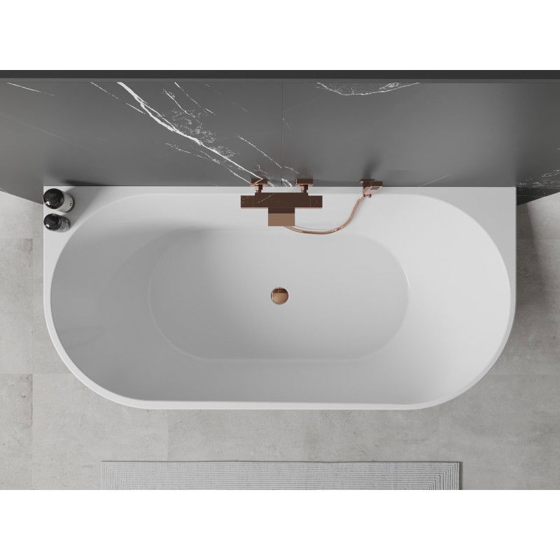 Mexen Oval baignoire autoportante murale 150 x 75 cm, blanc/noir, trop-plein or rose - 52671507575-60