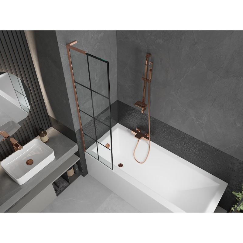 Mexen Next L paroi de baignoire à 1 panneau 50 x 150 cm, grille noire, cuivre brossé - 895-050-000-03-77-65