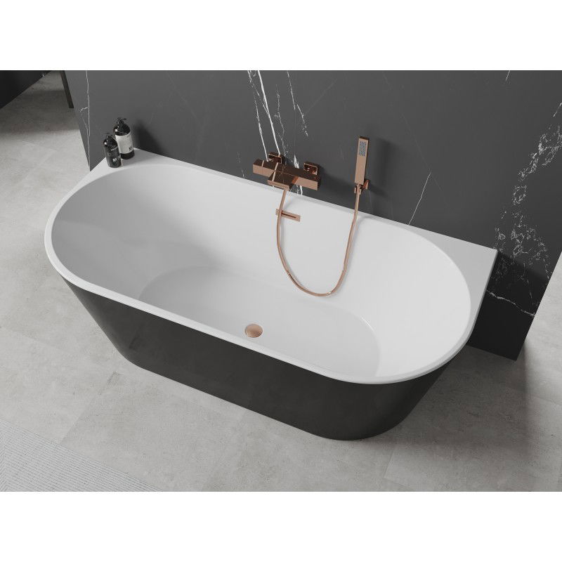 Mexen Oval baignoire autoportante adossée 150 x 75 cm, blanc/noir, trop-plein cuivre brossé - 52671507575-65