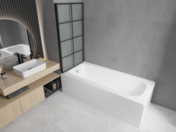 Mexen Vega baignoire rectangulaire 160 x 70 cm avec habillage et paroi de douche pivotante 80 cm, motif noir