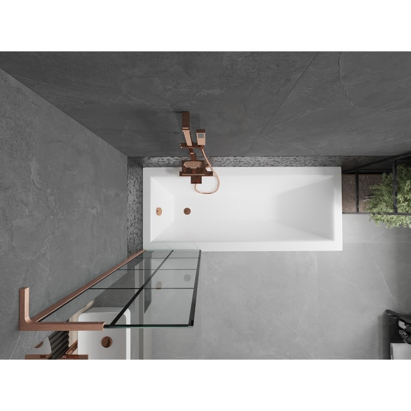 Mexen Next L paroi de baignoire à 1 panneau 50 x 150 cm, grille noire, cuivre brossé - 895-050-000-03-77-65