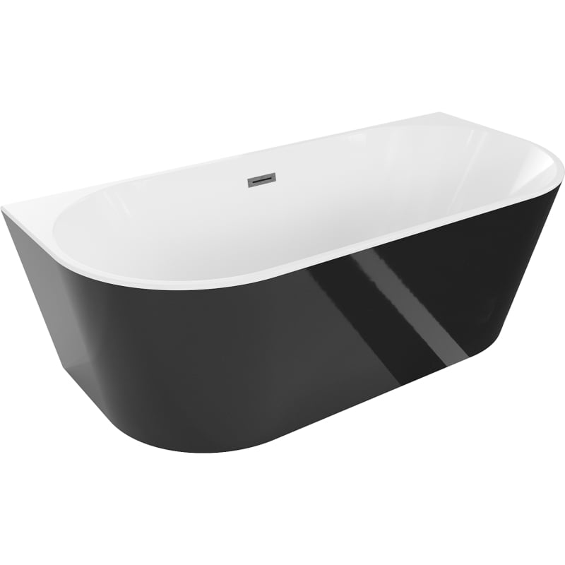 Mexen Oval baignoire autoportante adossée 140 x 75 cm, blanche/noire, trop-plein gun gray brossé - 52671407575-66