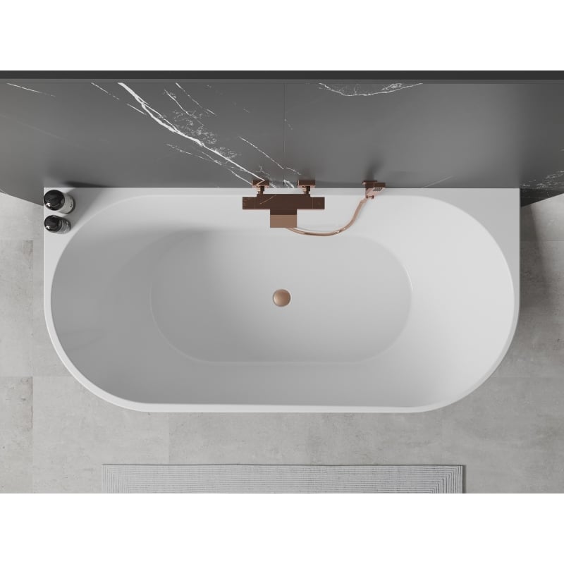 Mexen Oval baignoire autoportante adossée 140 x 75 cm, blanc/noir, trop-plein cuivre brossé - 52671407575-65