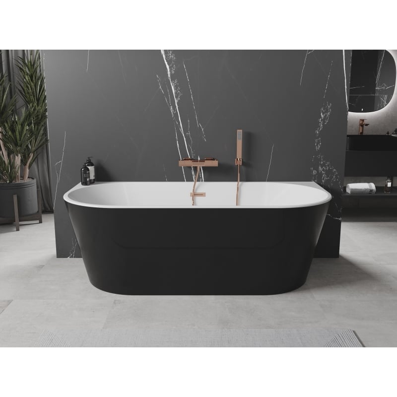 Mexen Oval baignoire autoportante adossée 140 x 75 cm, blanc/noir, trop-plein cuivre brossé - 52671407575-65
