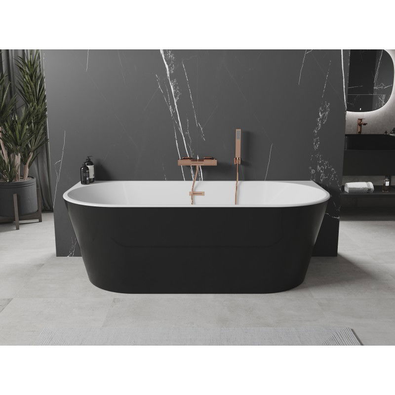 Mexen Oval baignoire autoportante murale 140 x 75 cm, blanc/noir, trop-plein cuivre brossé - 52671407575-65
