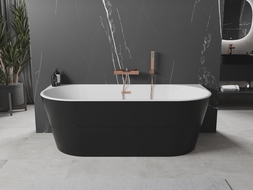 Mexen Oval baignoire autoportante murale 140 x 75 cm, blanche/noire, trop plein en laiton brossé - 52671407575-65