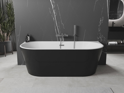 Baignoire Mexen Oval autoportante contre le mur 140 x 75 cm, blanche/noire, évacuation gun gray brossé - 52671407575-66