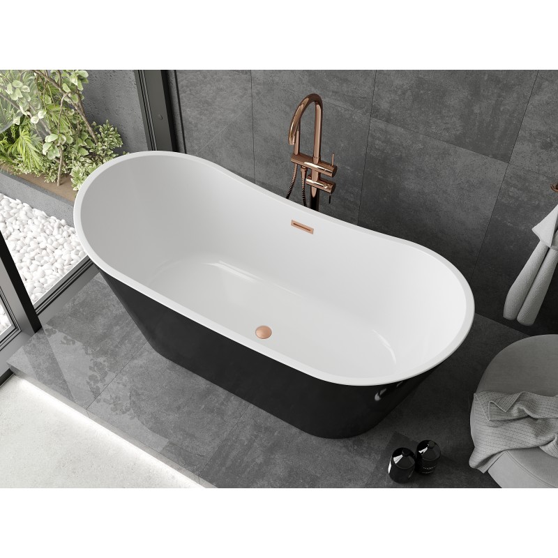 Mexen Montana baignoire autoportante 170 x 80 cm, blanc/noir, trop-plein cuivre brossé - 52011708075-65