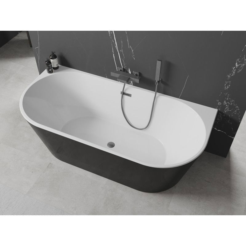 Mexen Oval baignoire autoportante adossée 140 x 75 cm, blanche/noire, trop-plein gris canon brossé - 52671407575-66