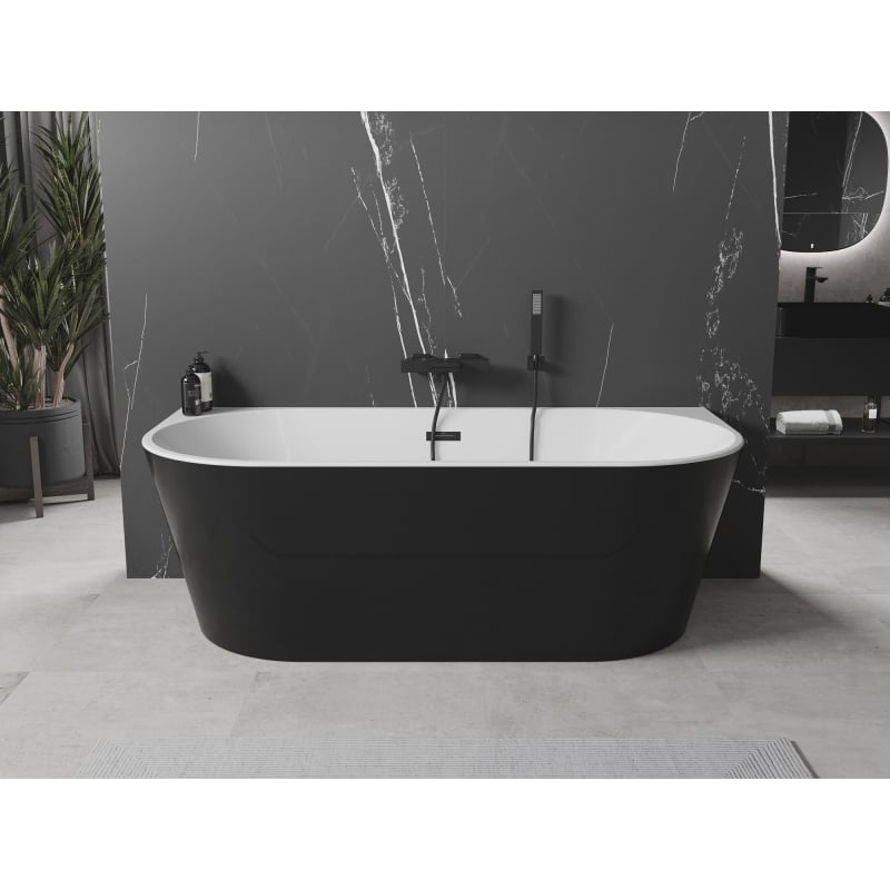 Mexen Oval baignoire autoportante adossée 140 x 75 cm, blanc/noir, trop-plein noir - 52671407575-70