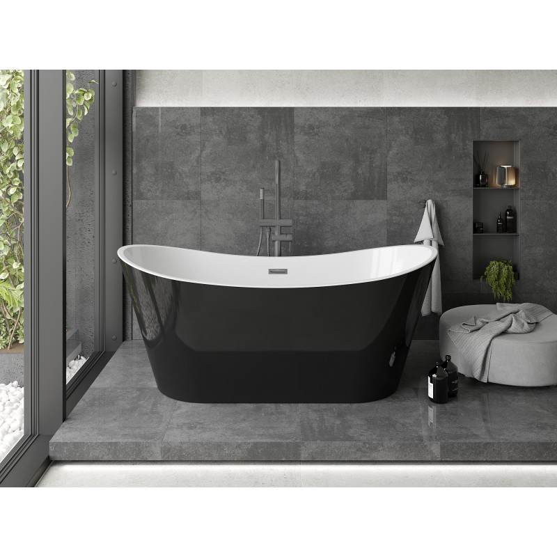 Mexen Montana baignoire autoportante 170 x 80 cm, blanc/noir, trop-plein gris canon brossé - 52011708075-66