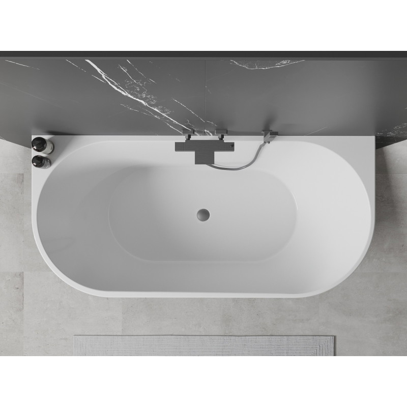 Mexen Oval baignoire autoportante adossée 140 x 75 cm, blanc/noir, trop-plein gun metal - 52671407575-95