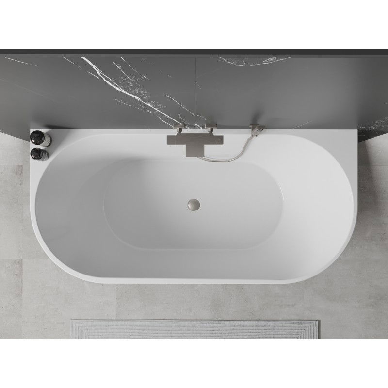 Mexen Oval baignoire autoportante adossée 150 x 75 cm, blanc/noir, trop-plein nickel brossé - 52671507575-97