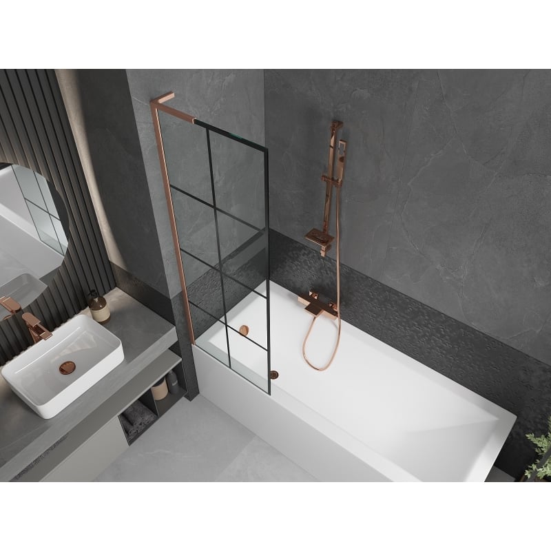 Mexen Next L pare-douche 1-volet 60 x 150 cm, grille noire, cuivre brossé - 895-060-000-03-77-65