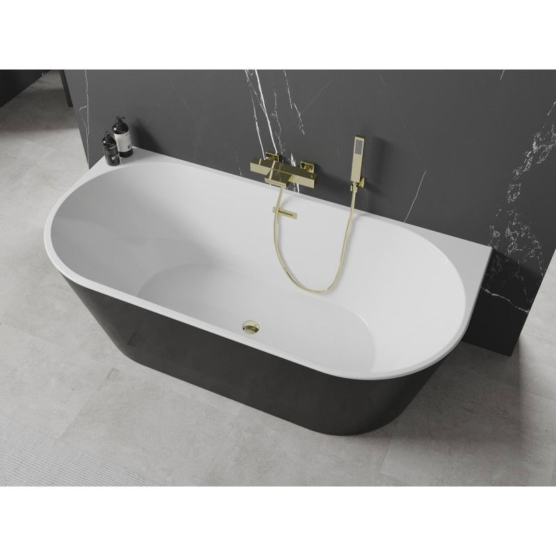 Mexen Oval baignoire autoportante adossée 170 x 80 cm, blanche/noire, trop-plein doré - 52671708075-50