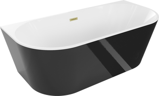 Mexen Oval baignoire autoportante murale 160 x 80 cm, blanche/noire, trop-plein doré brossé - 52671608075-55