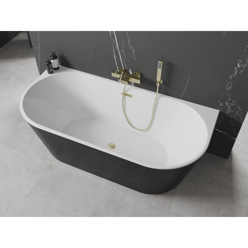 Mexen Oval baignoire autoportante murale 160 x 80 cm, blanche/noire, trop-plein doré brossé - 52671608075-55