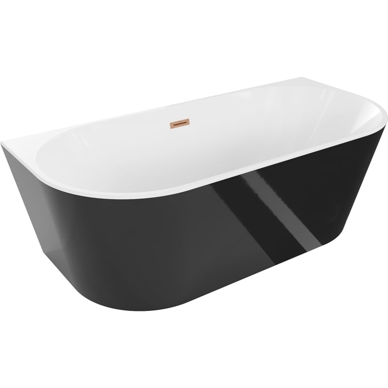 Mexen Oval baignoire autoportante adossée 170 x 80 cm, blanc/noir, trop-plein en cuivre brossé - 52671708075-65