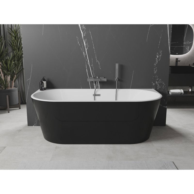 Mexen Oval baignoire autoportante murale 160 x 80 cm, blanc/noir, trop-plein gun gray brossé - 52671608075-66