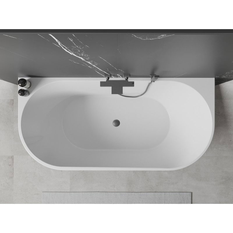 Mexen Oval baignoire autoportante murale 160 x 80 cm, blanc/noir, trop-plein gun gray brossé - 52671608075-66
